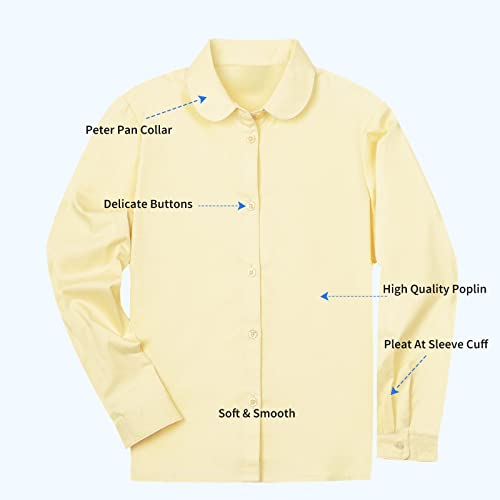 Image of LittleSpring Girls Long Sleeve Uniform Shirts Peter Pan Collar Poplin Blouse
