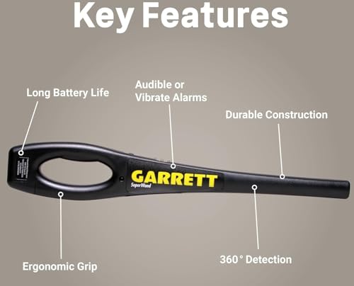 Image of Garrett High Sensitivity Hand Held Metal Detector Tool for Security with Alarm Mode -Sound, Vibration & Led Lights for Malls, Airports, Railway Stations 1165800 SuperWand
