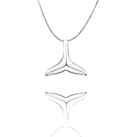 URBAN SHe° 925 Sterling Silver Whale Tail Fish Nautical Charm Mermaid Tail Silver Studs Earrings women jewellery Necklace Pendant Set birthday gift awareness Tribal Dolphin Maori (Necklace) Cover