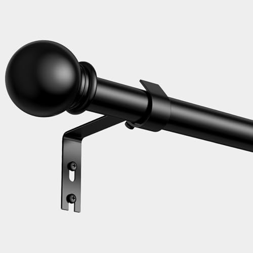 PeSenp Curtain Poles 87-240cm Black Curtain Pole for Eyelet Curtains 16mm Curtain Rod with Round Finials Adjustable Multi-Piece Metal Curtain Poles Includes Brackets & Fittings Set