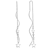 Womens Dainty 925 Sterling Silver Star Tassel Dangle Earrings