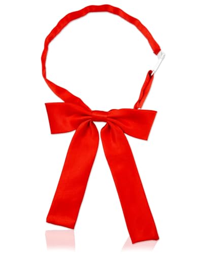 LOPURO Bow Ties for Women, Pre-tied Adjustable Bowties Solid Color Polyester Bow Tie for School Uniform Cosplay Party (Red)