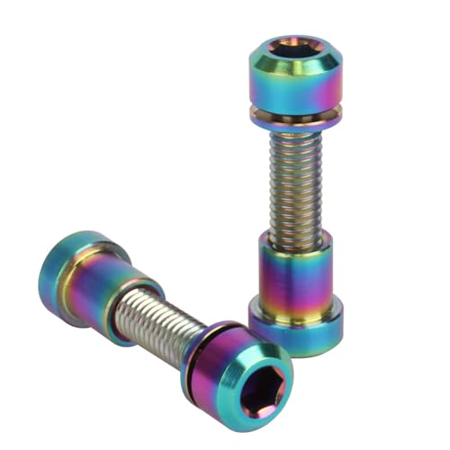 Image of Titanium Bolt M5x16 18 20mm with Washer Steerer Clamp Nut for Bicycle Stem Front Forking Lock Pack of 2 (Rainbow, M5x20mm)