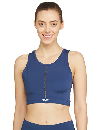 Image of Reebok Women's Polyester Blend Solid Fitted Crop Non-Padded Bra