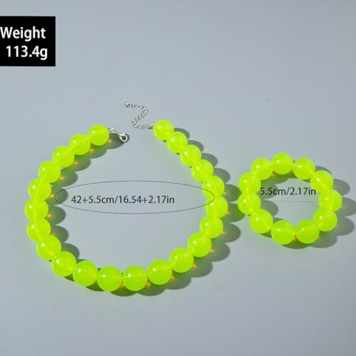 Colorful Chunky Beaded Necklace for Women Colorful Acrylic Round Beaded Choker Necklace Fashion Adjustable Neon Resin Large Round Beads Necklaces Handmade Summer Costume Party Jewelry4