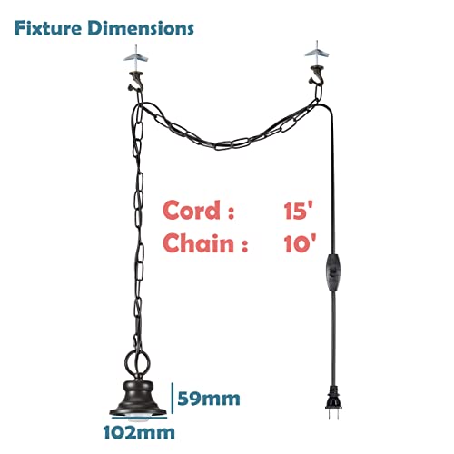 Image of Aspen Creative 21049-11, Indoor Swag Light Kit, 15' SPT-2 Black Wire w / In-Line Switch & 10' Steel Chain. Socket Cup: 4 inch W x 2-3 /8 inch H. Suitable: 18 inchD. To 20 inchD. Pendant Shade. Oil Rubbed Bronze.1 Pack