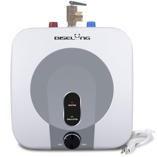 110V-120V 1.5Kw Small Under Sink Tank 2.5 Gallon Water Heater Hot Storage,Mini Instant Electric RV TR Trailer Kitchen Compact Point-of-Use,2 PCs 16” Long 1/2”FIP Stainless Steel Hose 9L