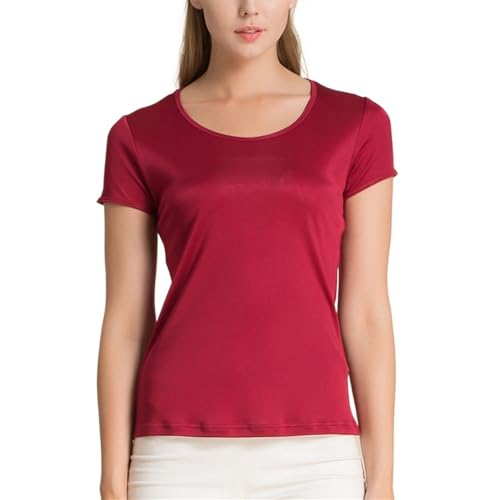 T-shirt d'été en soie manches courtes col rond haut fin femme