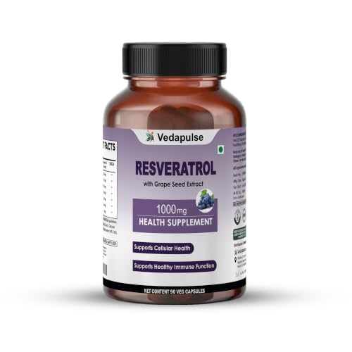 Image of Resveratrol 1000mg with Grape Seed, Milk Thistle, Quercetin, NAC, Turmeric & Black Pepper - 90 Veg Capsules | Antioxidant & Heart Health Support | Health Supplement