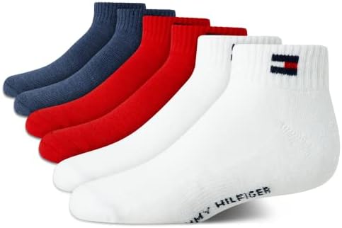 Tommy Hilfiger Boys’ Athletic Socks – Performance Cushion Quarter Cut Ankle Socks (6 Pack)