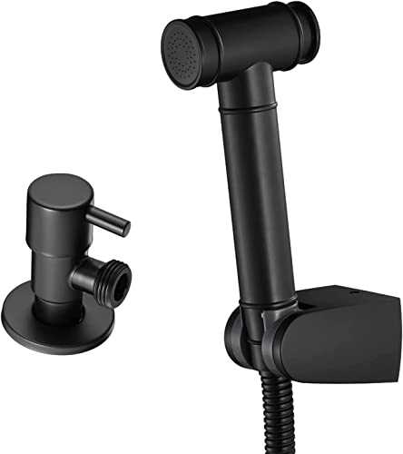 Shattaf douche con control de presión y válvula de ángulo negra para limpieza de pañales