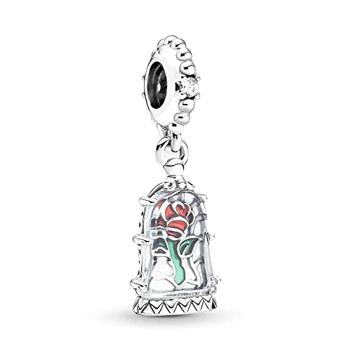 BEEUVIP La Bella e la Bestia Incantata Rosa Pendente Charm per bracciali, ciondoli in argento 925, perline per collane, per la festa della mamma, compleanno, regalo di Natale