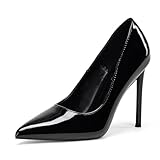 Mhuire Women High Heels 4 inch Stiletto Pumps Sexy Pointed Toe Patent Leather Slip On High Heel Dress Evening Party Pump Shoes