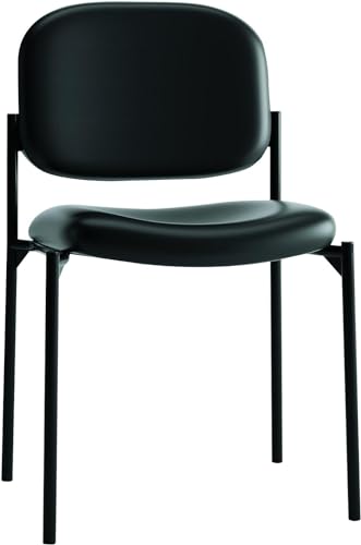 , Armless Leather Seating For Waiting Rooms, Lobbies, Conference Areas, And Offices, Stackable Side Chair For Reception And Training Spaces, Black