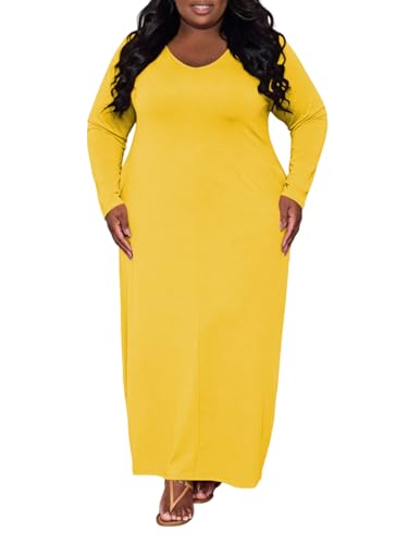 Image of TOPSRANI Womens Plus Size Maxi Dresses for Women Oversize Casual Short Sleeve V Neck Loose Plain Solid Trendy Summer Dress