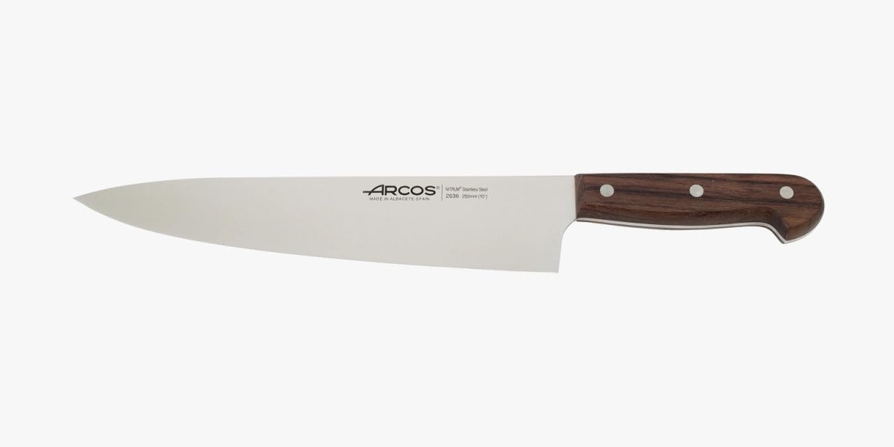 Arcos Cuchillo Cocinero Profesional - Hoja de Acero Inoxidable NITRUM 250 mm - Mango de Madera Palisandro - Corte Preciso y Duradero - Serie Atlantico