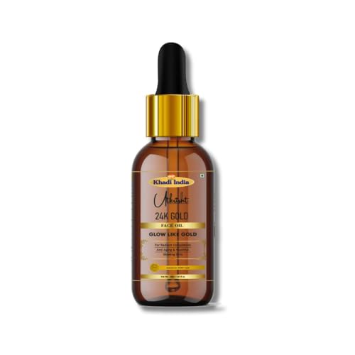 Image of khadi 24K Gold Face Oil Serum, Anti-Aging & Brightening with Vitamin E, Lightweight & Non-Sticky, 30ml