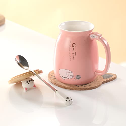 Bignosedeer Cat Mug Cute Ceramic Coffee Mugs With Lovely Kitty Lid Cat Paw Spoon Kawaii Coaster Novelty Tea Cup Pink Mug For Women Christmas Mug Mothers Day Gifts Birthday Gifts 380Ml #TOP3