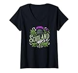 Women's Scotland Thistle 843 Distressed Color Print V-Neck T-Shirt