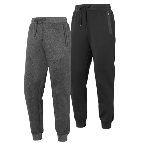 Cimic 2 Pack Men's Joggers Tracksuit Bottoms Pants Track Pants for Men Sports Sweatpants Long Jogging Training Trousers Zip Pockets(C0809-BG-L)