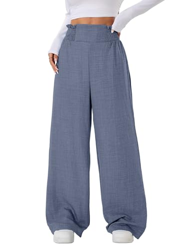 Image of Sugathari Women's Casual Wide Leg Pants - High Waist Elastic Waistband Loose Fit Long Trousers | Lightweight Straight Leg Summer PantsTrouser 254