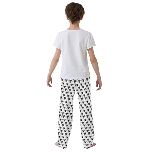 Black White Hearts Long Pajama Pants Elastic Waist PJ Bottoms with Pockets S A1133944