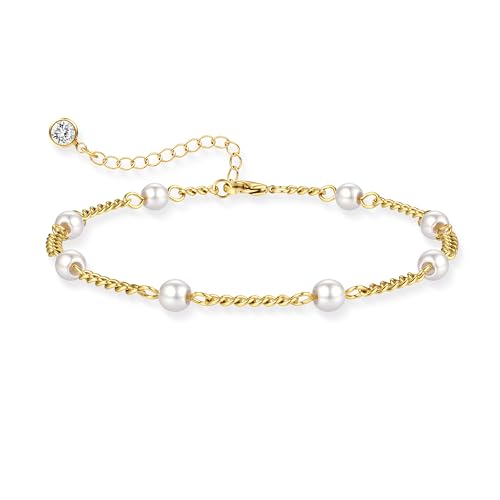 JeweBella Süßwasserperlen Perlenarmband Damen Verstellbares Handgefertigter Perlen Armband Damen 18K Gold/Roségold/Weißgold Vergoldete Elegantes perlen armbänder Geschenk für Frauen