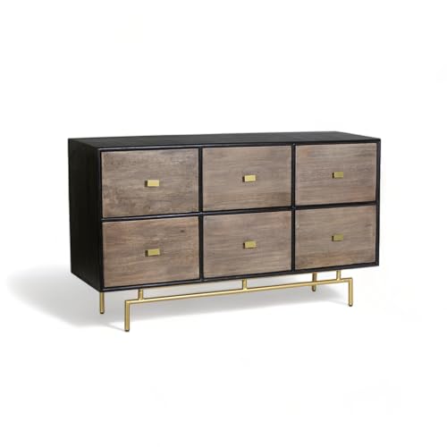 Image of Solid Wood Cohen Chest of Drawer | Dresser with 6 Drawers | Wooden Chest of Darwers | Chest of Drawers with Storage | Finish- Black and Premium Tobbacco Brown
