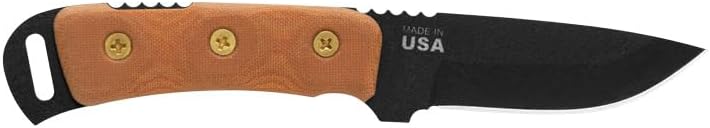 Tops Knives Overlander 2 Full Tang Fixed Blade- Black Traction Coating Blade Finish- Black Kydex Sheath w/Rotating Spring Steel Clip (Tan Canvas Micarta Handle)