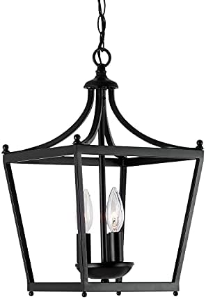 Capital Lighting 4036MB Stanton Geometric Metal Open Frame Lantern Foyer Pendant, 3-Light 180 Total Watts, 17" H x 10" W, Matte Black