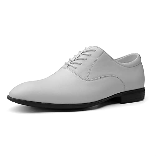 Dress Oxford for Men Lace Up Round Toe Genuine Leather Slip Resistant Rubber Sole Low Top Business(White,10 M US)