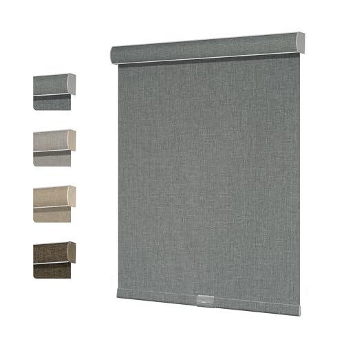 Boolegon Blackout Roller Shades for Windows Linen Fabric Cordless Roller Blinds with Cassette Valance Thermal Insulated Room Darkening Window Shades for Home Door,Linen Gray,78" W x 52" H