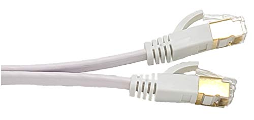MICRO CONNECTORS 50ft Cat7 Shielded RJ45 Flat Patch Cable with Cable Clips (White, E11-050FL-W)