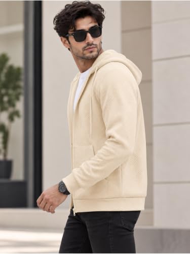 Image of Leriya Fashion Winter Jacket for Men | Cotton Warm Hooded Hoodie with Drawstring | Oversize Hoodie for Men with Zipper Closure | Textured Knit Long Sleeve Sweatshirt Kangaroo Pocket