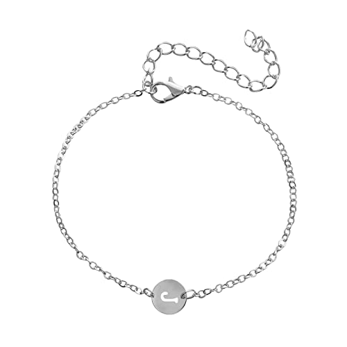 Bracelet Initial Personnalisé Bracelet Lettre en Acier Inoxydable Plaqué Argent Bracelet À Breloques Pièce Délicate Bracelet Délicat Bracelet pour Femmes Filles Bijoux Argenté Cristaux Cover
