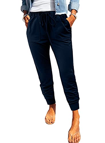 ROSKIKI Womens Lightweight Sweatpants Solid Activewear Casual Drawstring Elastic Waist Yoga Fit Joggers Pants Workout Track Long Pants with Pockets Plus Size Joggers Pants for Women Blue 4X-Large