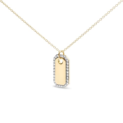 Haus of Brilliance 14K Yellow Gold 1/4 Cttw Diamond Halo Octagonal Dog Tag Pendant 18" Necklace (I-J Color, I2-I3 Clarity)