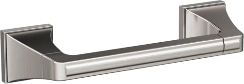 Image of Amerock Mulholland 8-13 /16 inch Brushed Nickel Pivoting Toilet Paper Holder | Decorative bathroom hardware in durable Zinc construction; mounting hardware included for easy installation