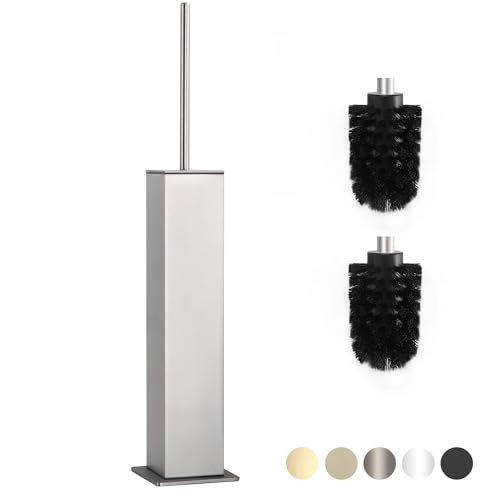 Image of BVL Toilet Brush and Holder Set Brushed Nickel Stainless Steel 304 Square Freestanding Toilet Brush for Bathroom
