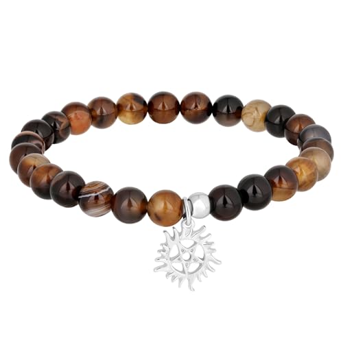 MUNORIAY Sun Star of David Natural Stone Bead Bracelet (silver)