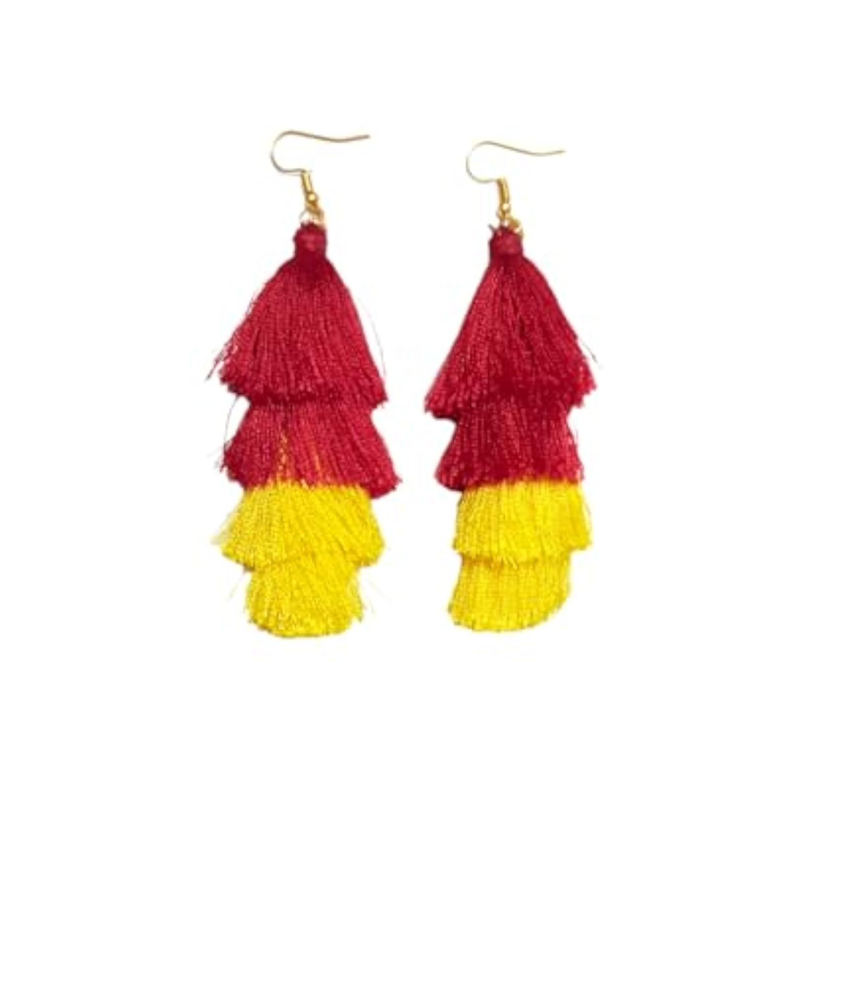 Women's Silk Thread Tassel Earrings in Red and Yellow