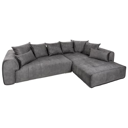 Riess Ambiente Modernes XXL Ecksofa Clan 319cm anthrazit Samt inkl. Kissen Sofa Eckcouch Nosagfederung Ottomane beidseitig aufbaubar
