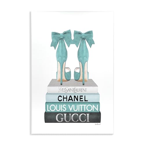 Image of Stupell Industries 'Turquoise Bow Heels on Books'| Wall Plaque Art
