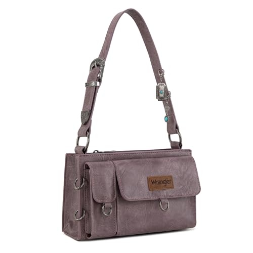 Wrangler Y2K Purse Small Shoulder Bag for Women with Western Detachable Charms, Purple, 10.4" x 5.5" x 3.5", Y