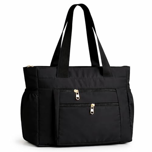 Image of LX LEKHX Tote Bag for Women | Lightweight Shoulder Handbag with 2 Main Zip Compartments & Multiple Pockets | Water Resistant Polyester Fabric | Office, Travel & Daily Use