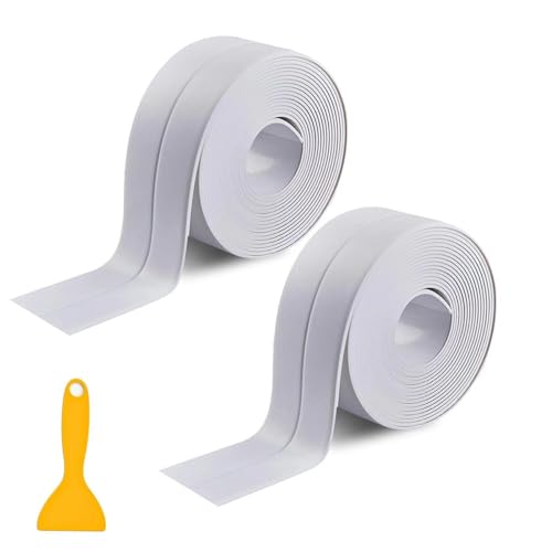 Image of 2PCS Caulk Tape Sealant Strip, PVC Self Adhesive Tub and Wall Sealing Tape Caulk Sealer for Bathroom Caulking Tape Shower Caulk (1.5 inch x 10.5Ft)