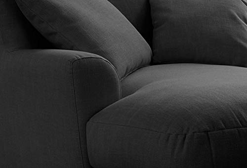Cavadore XXL-Sessel Assado / Großer Polstersessel mit Holzfüßen und großer Sitzfläche / Inkl. 2 Zierkissen / 109 x 104 x 145 / Flachgewebe Dunkelgrau