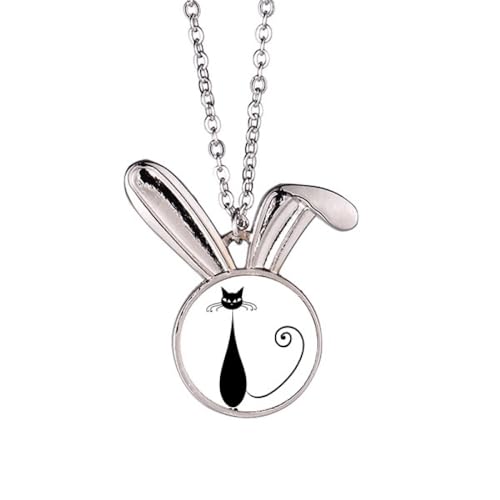 Collier pendentif lapin pour amoureux des chats noirs en argent massif