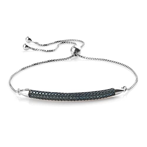 Shop LC Bolo Bar Bracelet For Women 925 Sterling Silver Platinum Plated Blue Diamond Fashion Jewelry Gifts Birthday Adjustable I3 Clarity