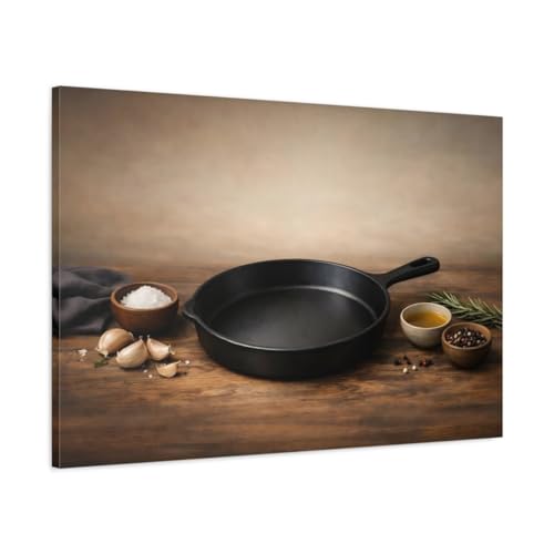 Toile murale Nature Cast Iron Pan décoration salon marron et noir 36x24 inch
